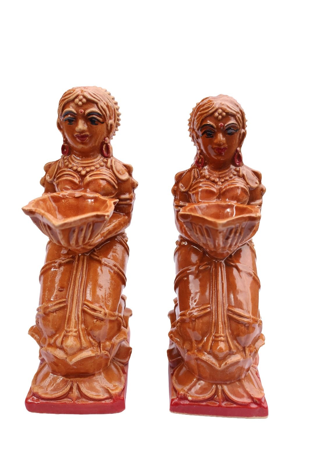 Terracotta Traditional Goddess Diya Holders Statue Pair