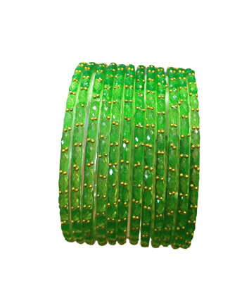 Vibrant Green Faceted Bangles with Gold Accents