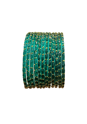 Elegant Emerald Green Faceted Bangles with Gold Accents Set