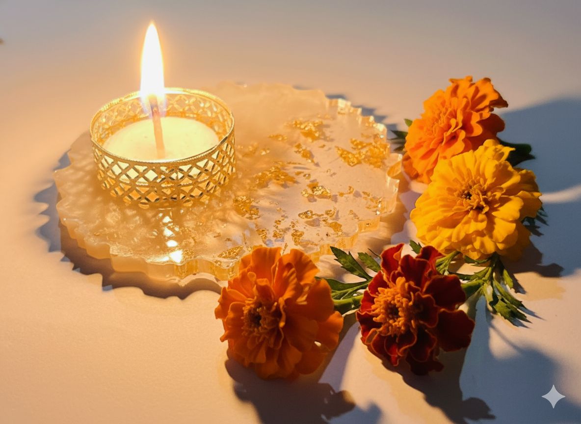 Decorative Gold Flake Resin Tealight Holder