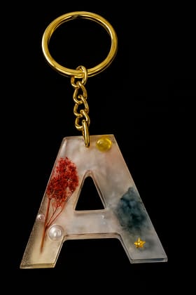 Personalized Resin Letter A Keychain with Dried Flowers & Gold Accents Personalized Resin Letter A Keychain with Dried Flowers & Gold Accents
