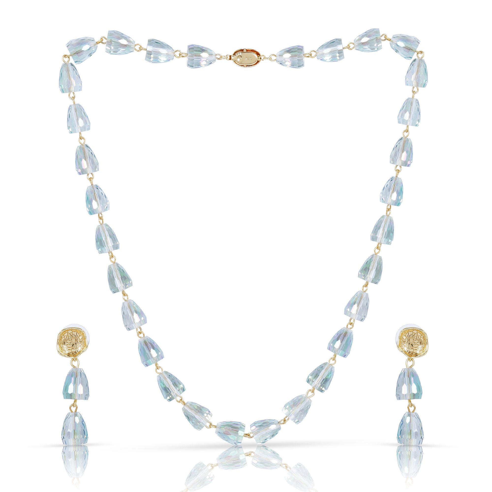 Brass Snake Chain Necklace Set with Opal Studded Earrings