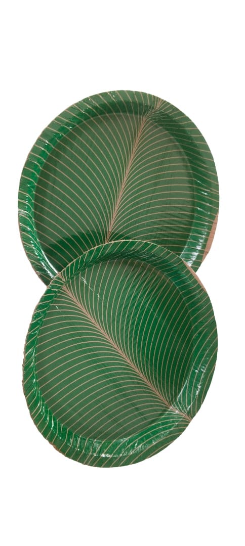 Eco-Friendly Green Leaf Pattern Disposable Paper Plates for Parties