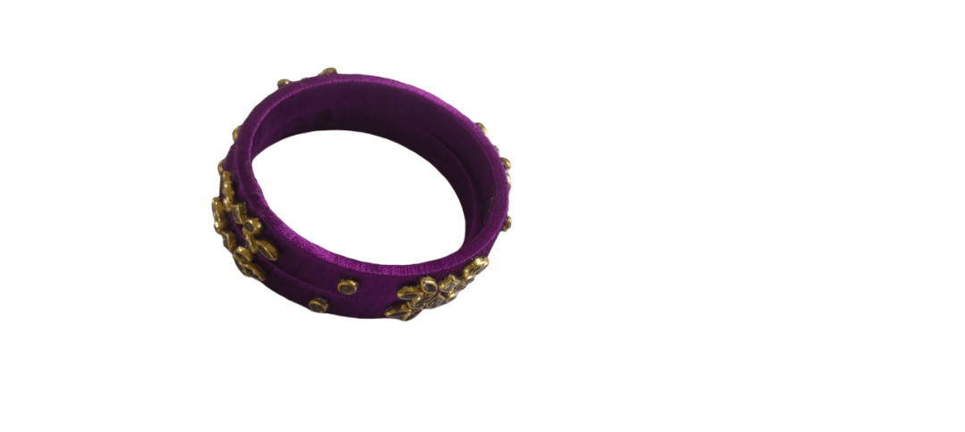 Purple Silk Thread Bangles with Kundan Embellishments (Pair)