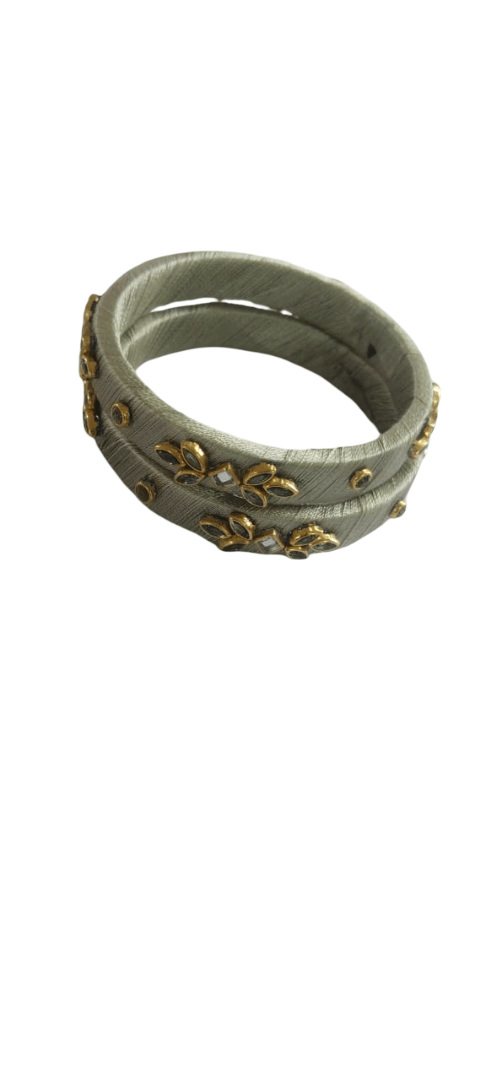 Elegant Light Green Thread Work Bangles with Golden Embellishments