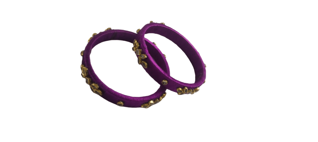 Elegant Purple Silk Thread Gold Embellished Traditional Bangles (Pair)