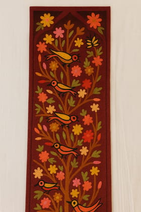 Artisanal Embroidered Tree of Life Maroon Decorative Runner