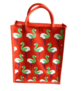Vibrant Red Flamingo Print Jute Carry Bag | Eco-Friendly Reusable Tote