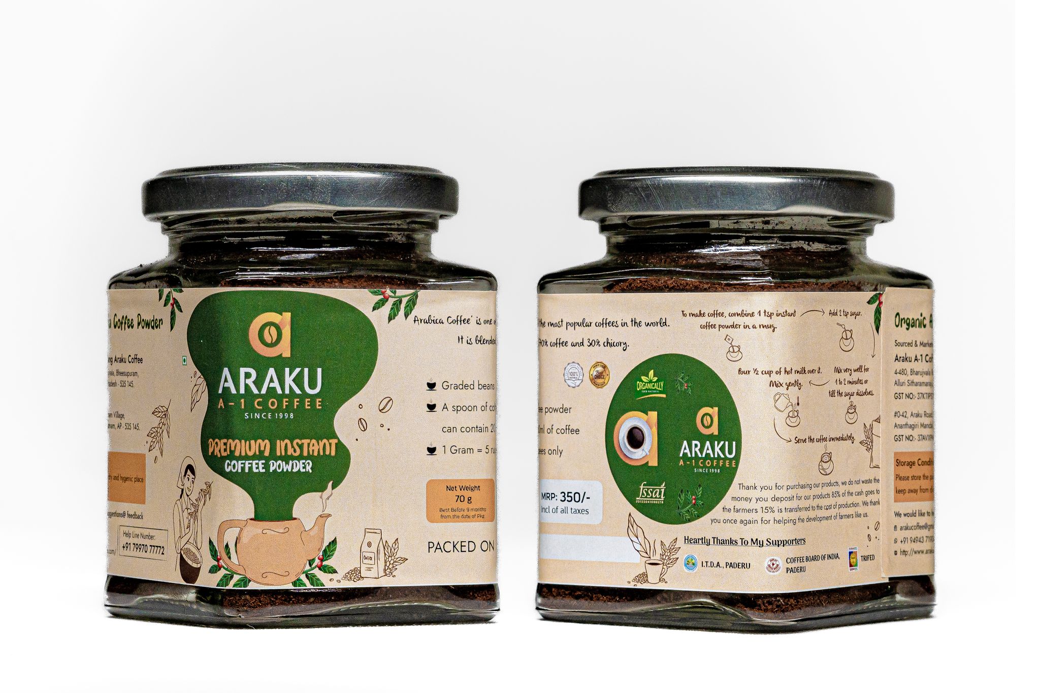 ARAKU A-1 Premium Instant Coffee Powder - Arabica Blend, 70g