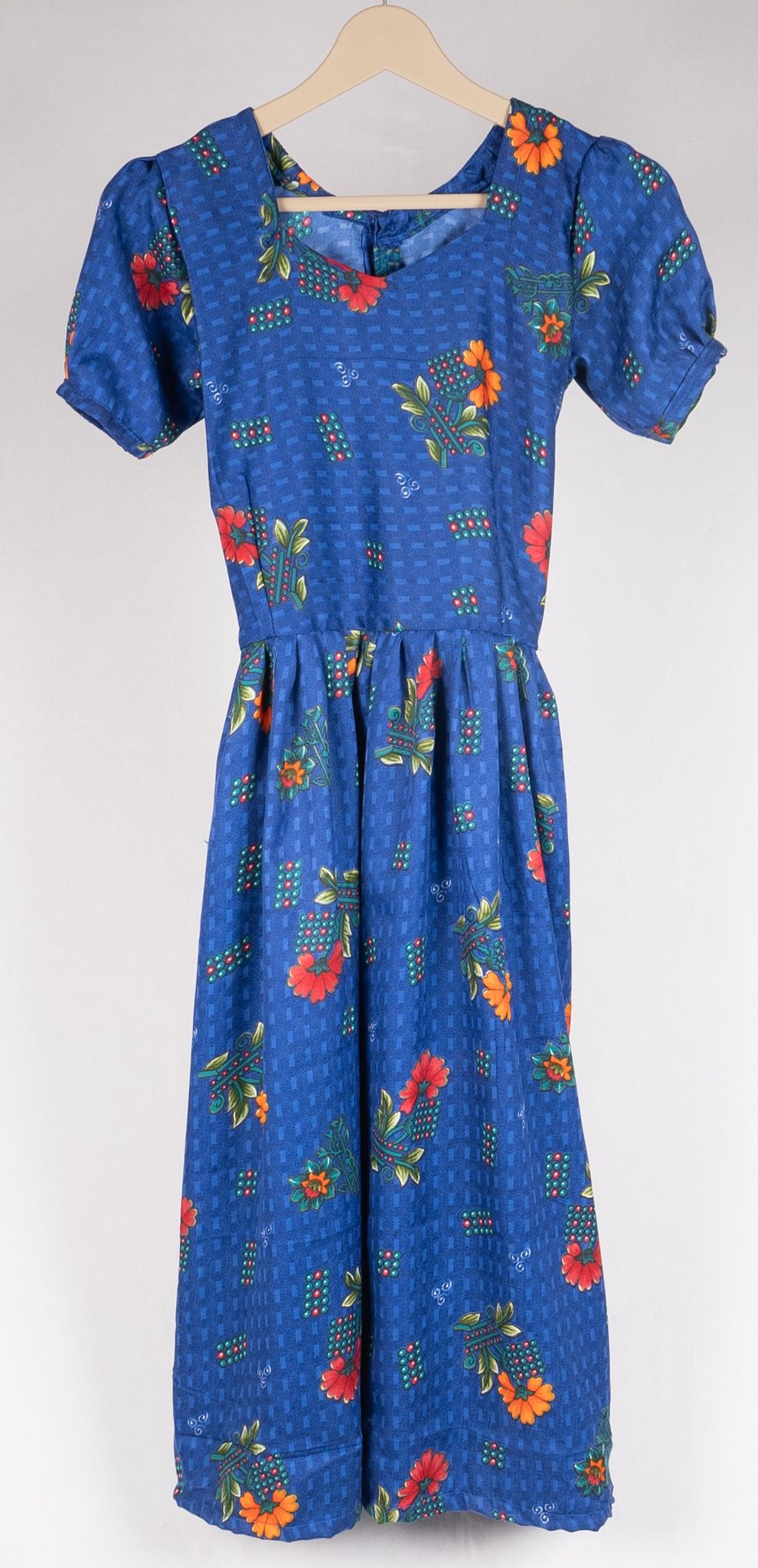 Women's Floral Printed Blue Puffed Sleeve Midi Dress