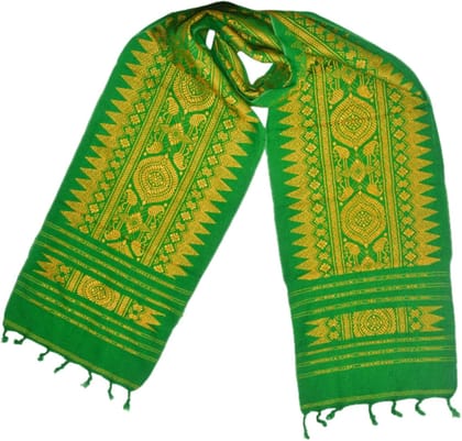 Aronai- Assamese Bodo Traditional Handwoven Ethnic Dress (MUFFLER/SCARF) Color : Green & Golden Mix