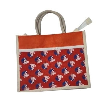 Eco-Friendly Jute Tote Bag with Animal Print & Orange Panel