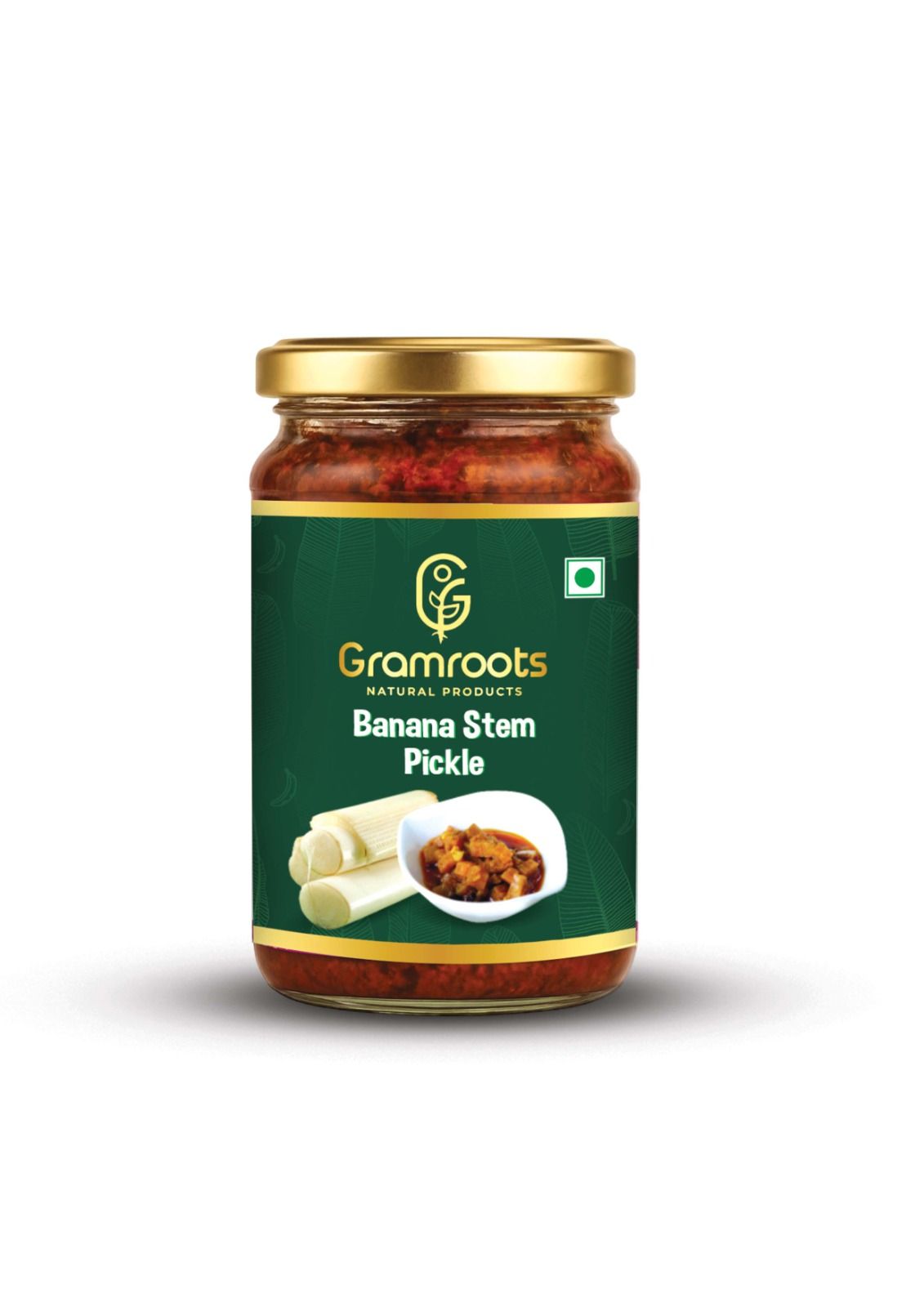Gramroot Banana Stem Pickle - Authentic Indian Pickle Made with Fresh Banana Stem , Green Chilies, Ginger, Garlic, and Spices - 250g