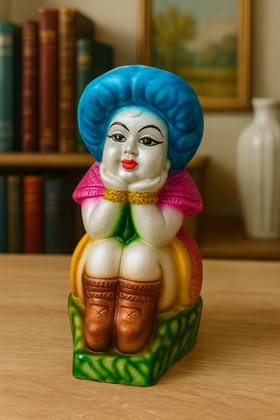 Vibrant Seated Lady Figurine with Blue Hair | Handcrafted Decorative Showpiece Vibrant Seated Lady Figurine with Blue Hair | Handcrafted Decorative Showpiece