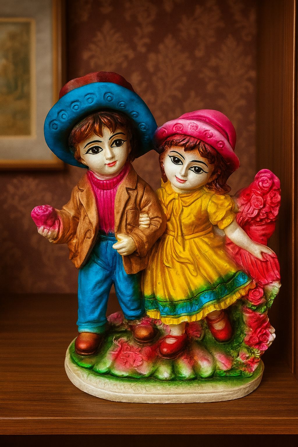 Colorful Romantic Couple Showpiece Statue - Hand-Painted Decorative Figurine for Home Decor