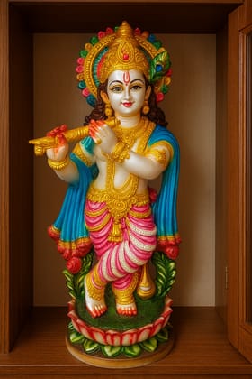 Divine Lord Krishna Flute Idol - Bal Gopal Murti Statue for Home Decor & Puja Divine Lord Krishna Flute Idol - Bal Gopal Murti Statue for Home Decor & Puja