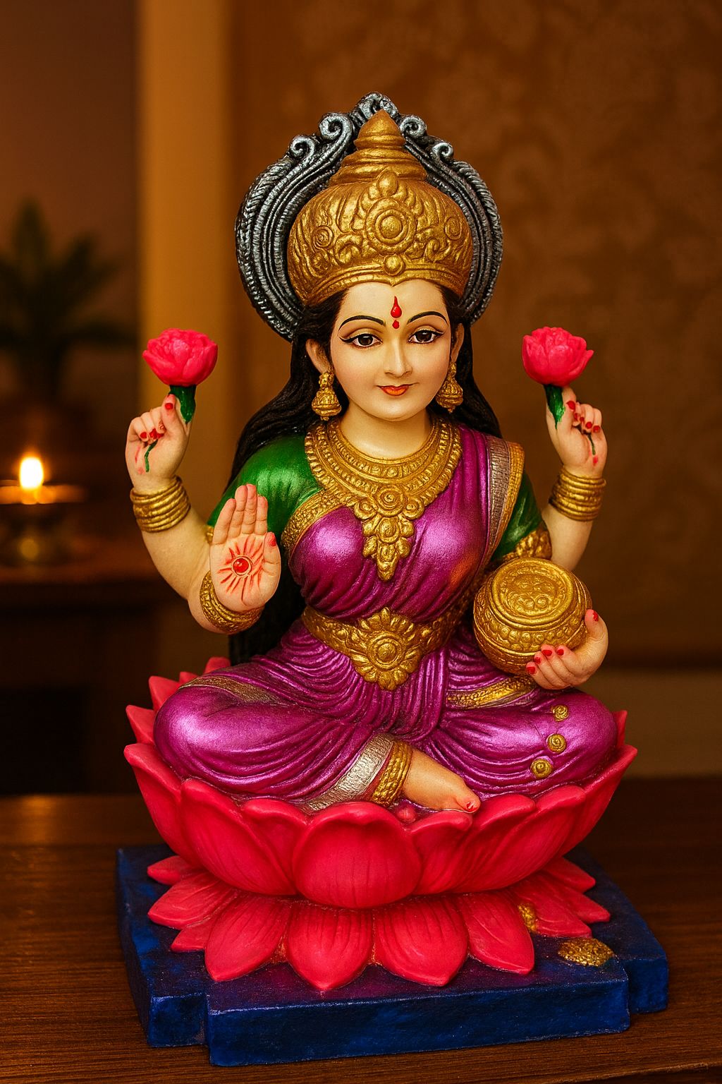Divine Goddess Lakshmi Idol on Lotus - Prosperity & Wealth Resin Statue