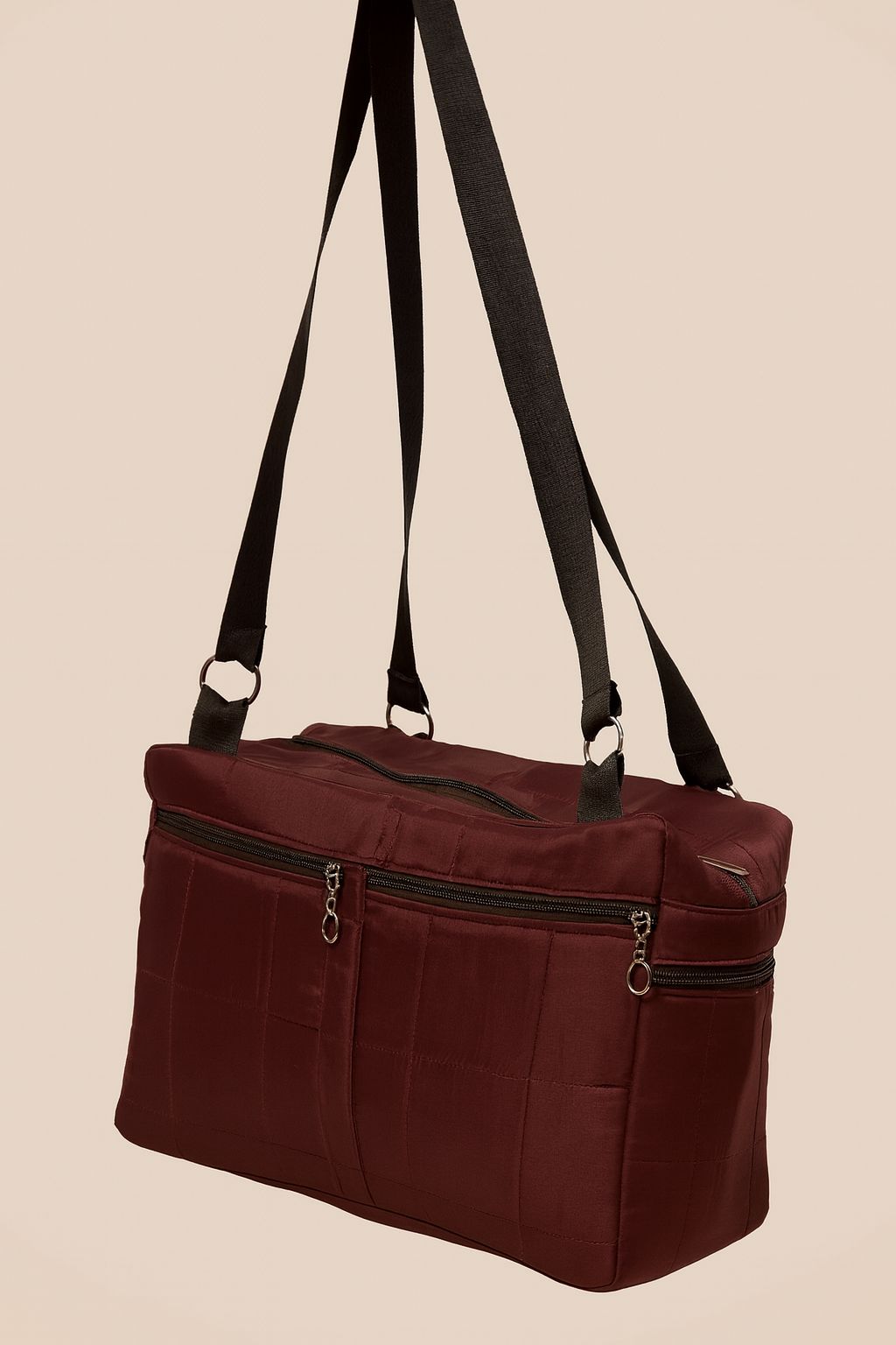 Stylish Maroon Quilted Travel Duffle Bag with Adjustable Shoulder Strap
