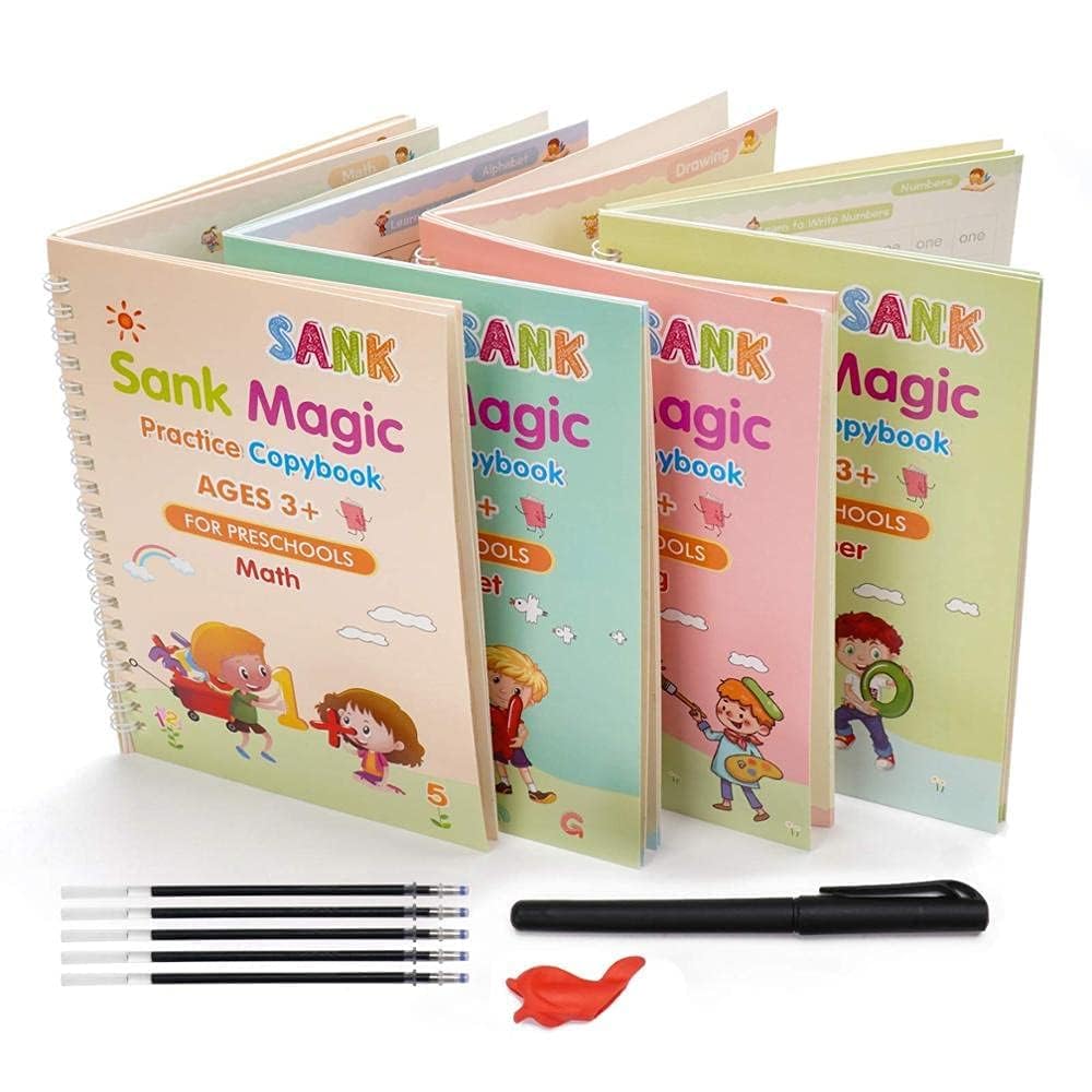Magic Practice Copybook Set for Kids - (4 BOOK + 10 REFILL+ 1 Pen +1 Grip)