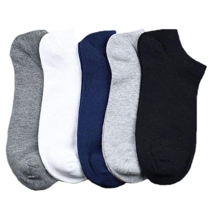 Unisex Ankle Length Cotton Blend Socks - Pack of 5 in Assorted Colors