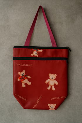 CHEYUBIANG Teddy Bear Print Red Zipper Tote Bag for Women CHEYUBIANG Teddy Bear Print Red Zipper Tote Bag for Women