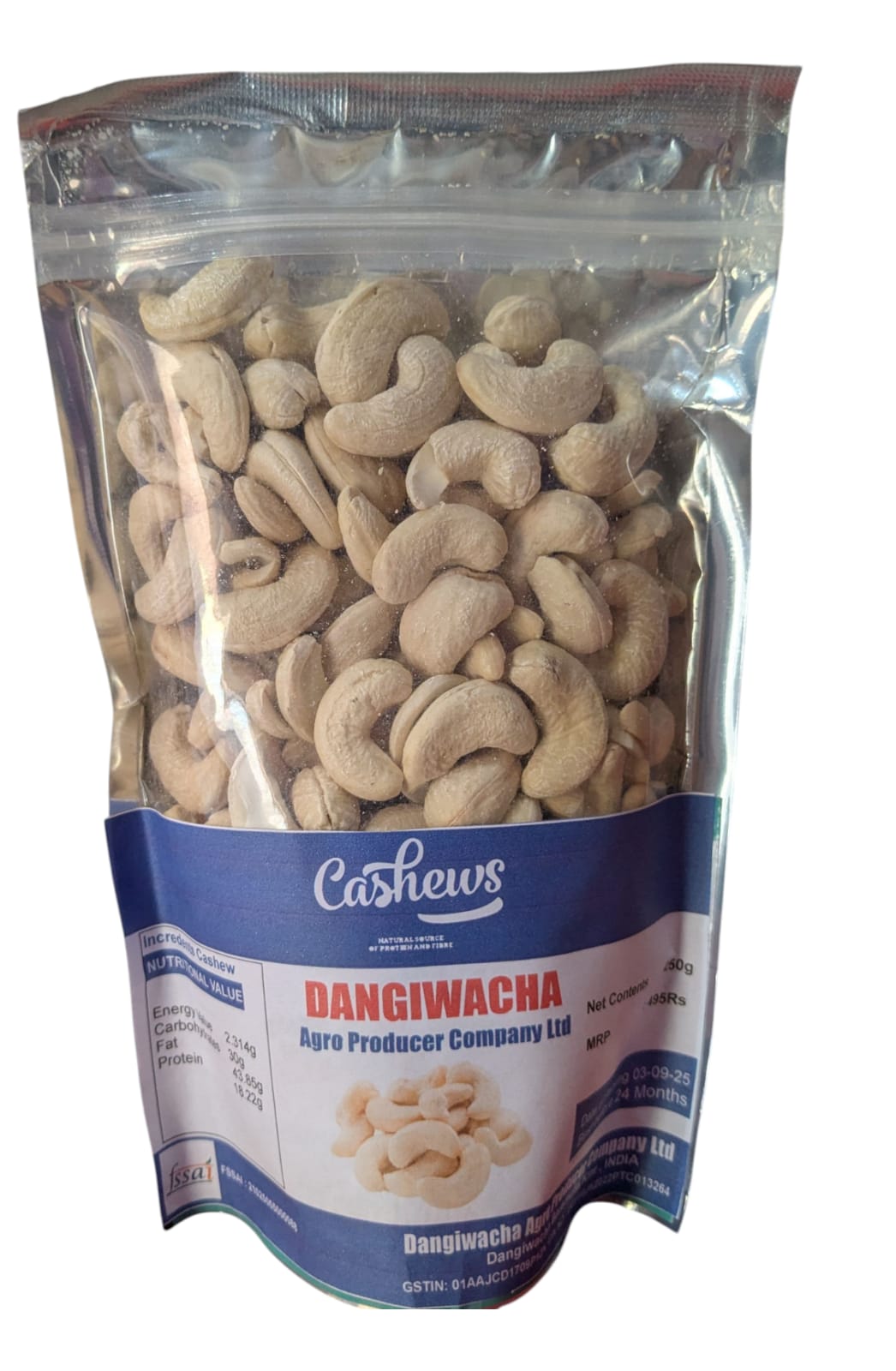 DANGIWACHA Premium Whole Cashews Pouch 