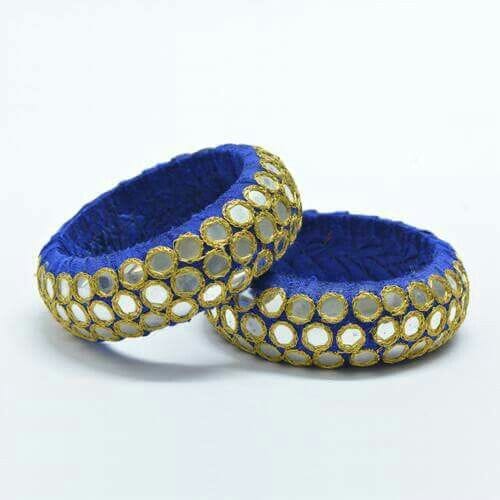 Royal Blue Mirror Work Thread Bangles for Women