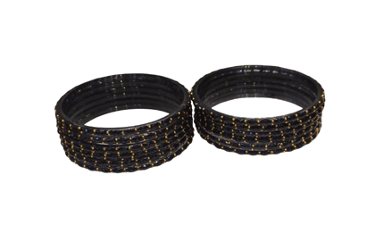 Stylish Black Glass Bangles with Gold Work for Women