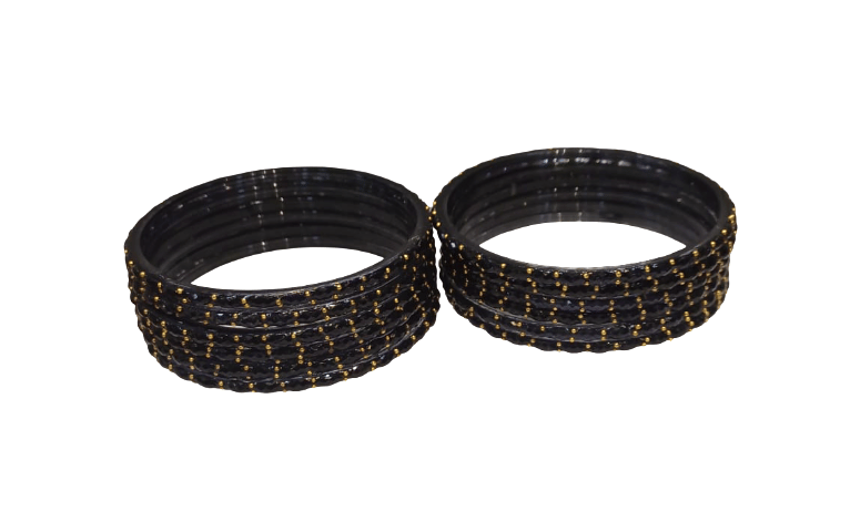 Stylish Black Glass Bangles with Gold Work for Women
