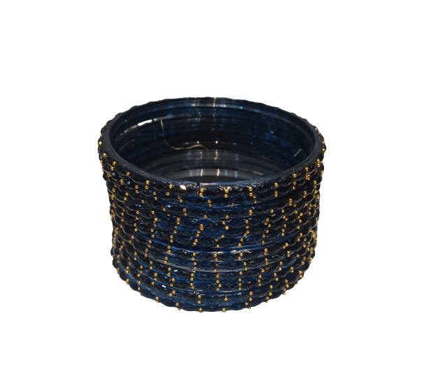 Elegant Dark Blue Studded Bangle Set for Women - Traditional Ethnic Fashion Accessory