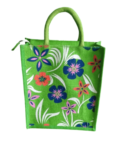 Vibrant Floral Printed Jute Tote Bag with Loop Handles - Eco-Friendly & Reusable