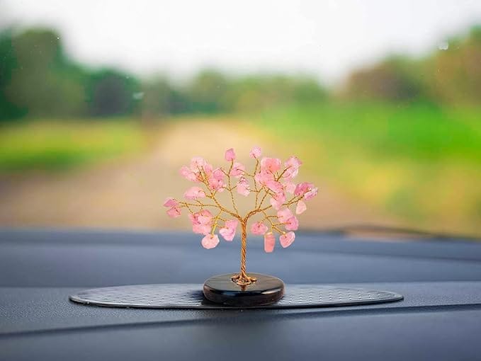 Rose Quartz Crystal Money Tree Car Dashboard Decor Good Luck Ornament