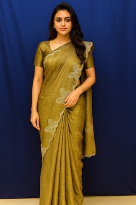 Golden Brown Silk Blend Saree with Intricate Butterfly Embroidery Golden Brown Silk Blend Saree with Intricate Butterfly Embroidery