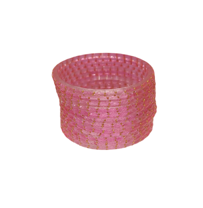 Elegant Pink & Gold Beaded Glass Bangle Set for Women