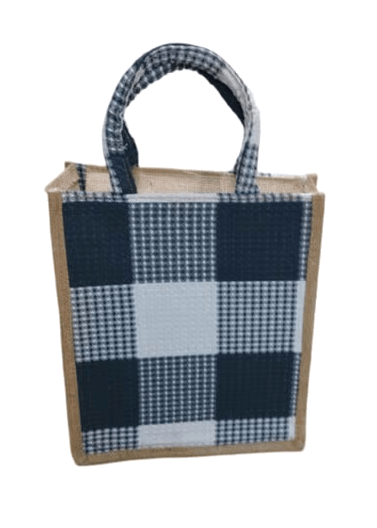 Stylish Dual-Tone Checked Jute Tote Bag