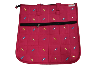 BSON Quilted Magenta Tote Bag with Front Zipper & Embroidery