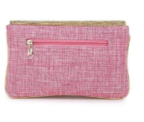 Elegant Pink Textured Fabric Clutch Bag with Zipper
