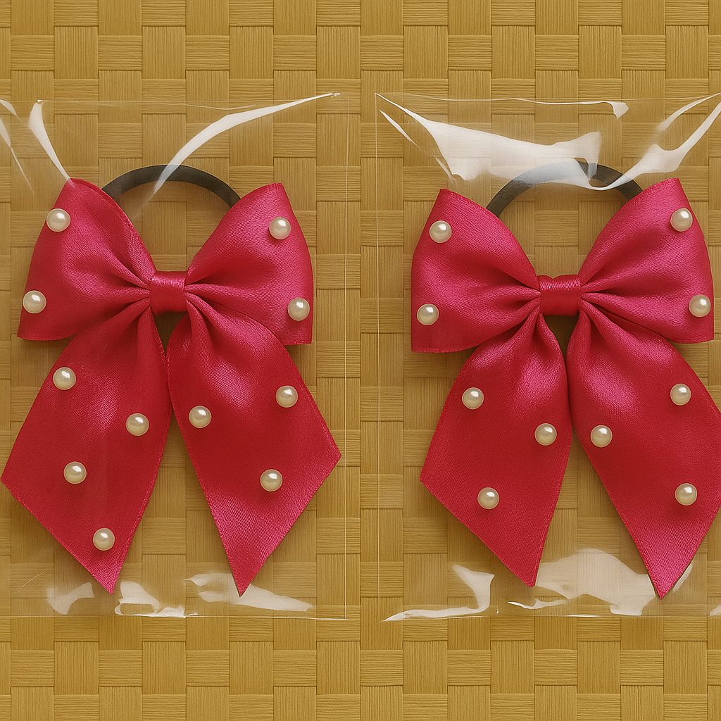 Hot Pink Satin Hair Bows with Pearl Embellishments - Pack of 2