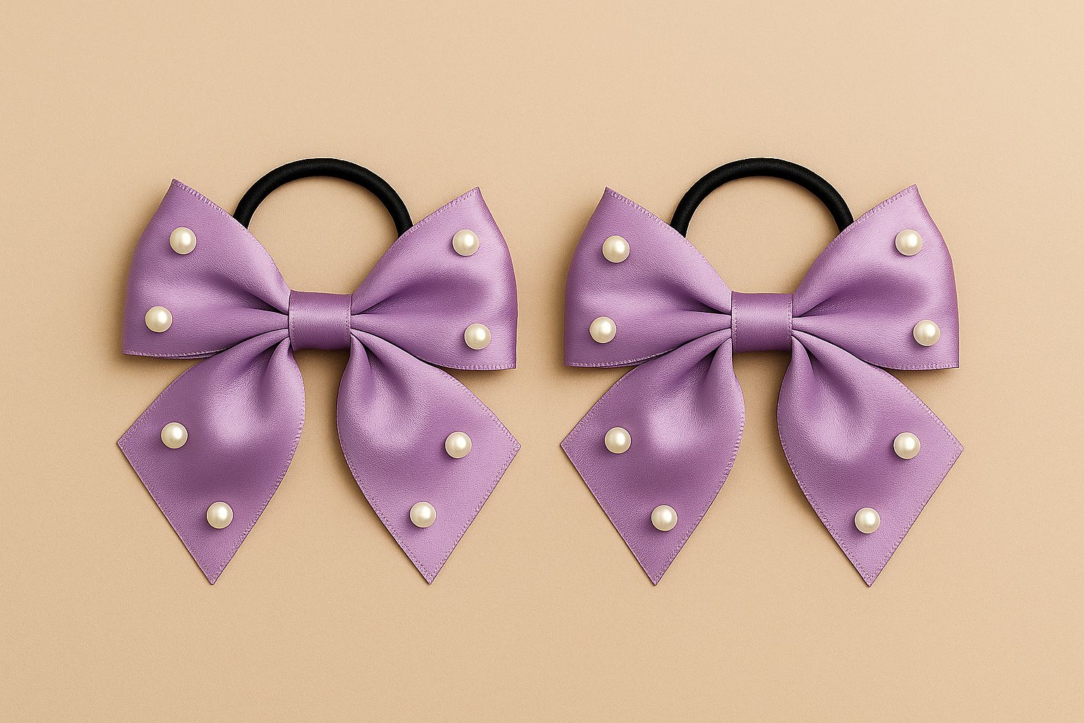 Elegant Pearl Embellished Purple Hair Bows - Set of 2