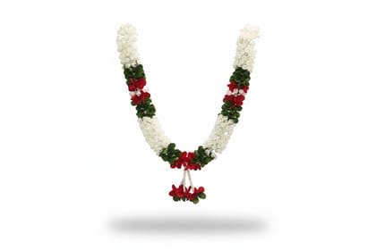 Artificial White Red Green Floral Garland for Pooja and Festive Decor