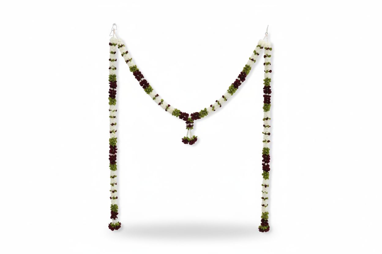 Artificial White Green and Black Flower Garland for Weddings & Festivals