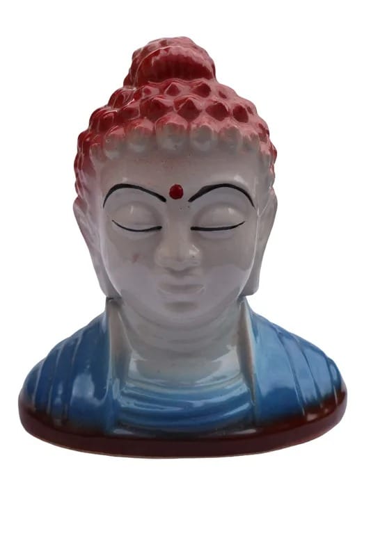 Meditating Buddha Head Ceramic Statue - Multicolor Peaceful Home Decor & Spiritual Gift