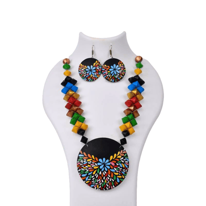 Handcrafted Wooden Beaded Necklace & Earring Set