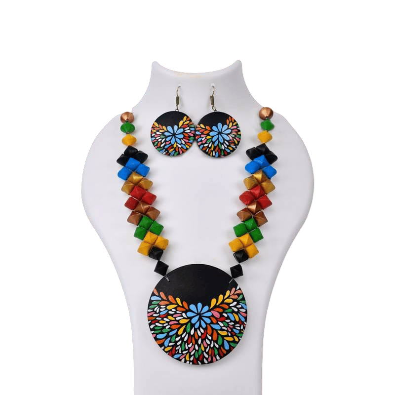 Handcrafted Wooden Beaded Necklace & Earring Set