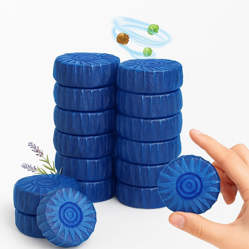 Automatic Toilet Bowl Cleaner Tablets | Blue Toilet Deodorizer & Stain Remover | Long-Lasting Bathroom Cleaner with Fresh Scent – Eco-Friendly Deep Cleaning Flush Tablets (Pack of 10)