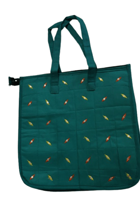 Quilted Teal Green Embroidered Tote Bag