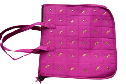 Stylish Magenta Quilted Fabric Tote Bag with Embellishments