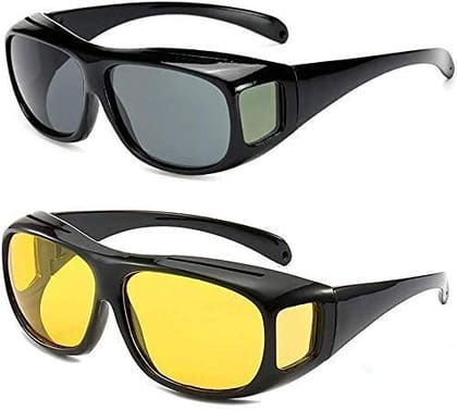 HD Vision Day & Night Unisex Goggles | Anti-Glare Polarized Sunglasses for Men & Women | UV Protection Driving Glasses for Cars & Bikes – Pack of 2 (Yellow & Black Lenses) HD Vision Day & Night Unisex Goggles | Anti-Glare Polarized Sunglasses for Men & Women | UV Protection Driving Glasses for Cars & Bikes – Pack of 2 (Yellow & Black Lenses)