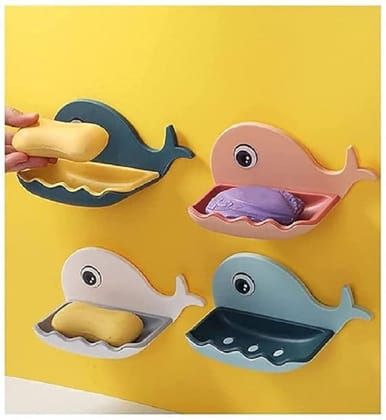 V3Deals Soap Stand Holder for Bathroom Kitchen Sink Magic Stickers Wall Mounted (Pack of 4 Pcs) Soap Dish Holder, Fish Design - Random Color