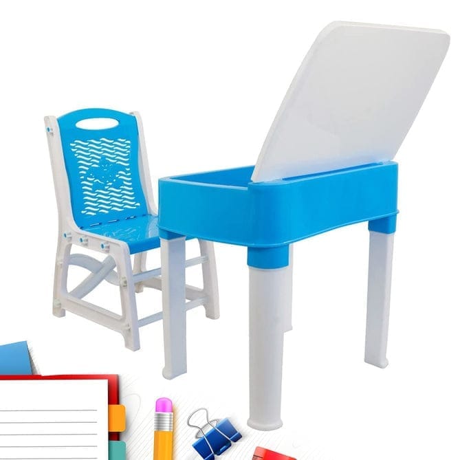 STUDY TABLE AND CHAIR SET FOR BOYS AND GIRLS WITH SMALL BOX SPACE FOR PENCILS PLASTIC HIGH QUALITY STUDY TABLE (BLUE)